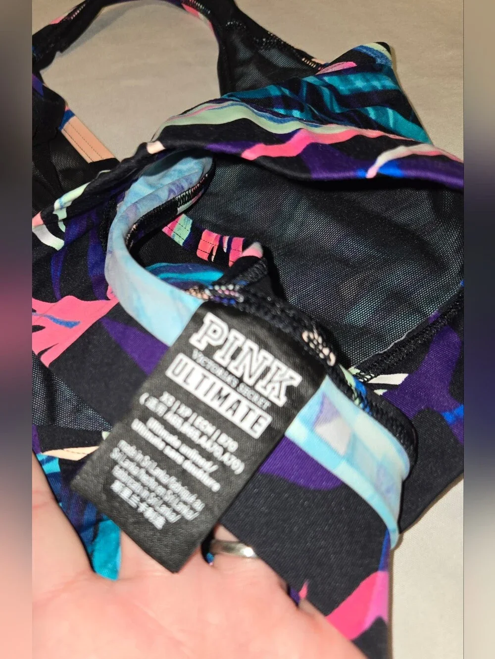 PINK Victoria's Secret Black Tee with Tropical Floral Bralettes Sz XS & M
